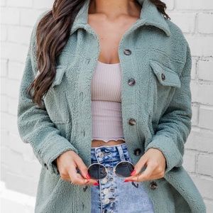 Olive Sherpa Jacket by Pink Lily